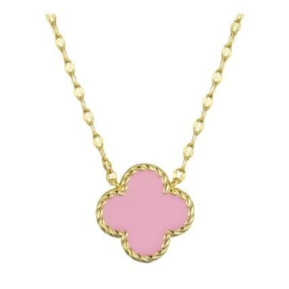 Pink Pendant Necklace with Flower Design, 18k Gold plated - Picture 1 of 3